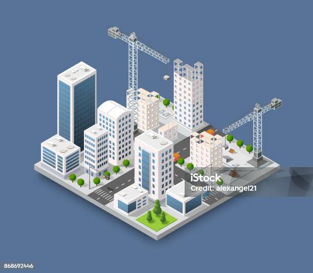 Construction Crane Heavy Stock Illustration - Download Image Now - Isometric Projection, Construction Industry, Three Dimensional