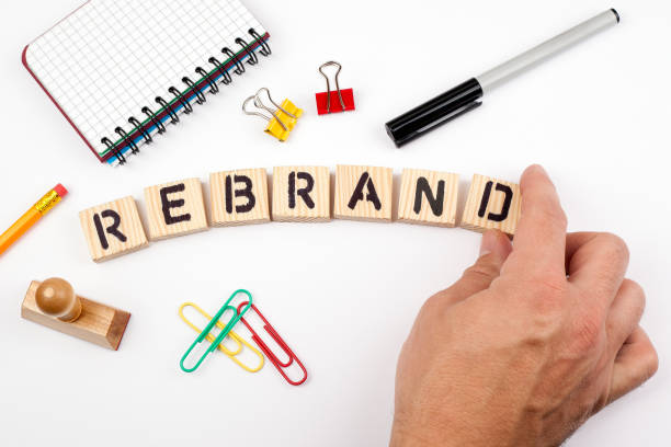 istock Rebrand concept. Wooden letters on a white background 868692820