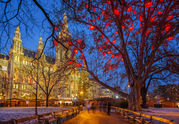 wiedeński ratusz na święta - vienna austria vienna town hall night zdjęcia i obrazy z banku zdjęć