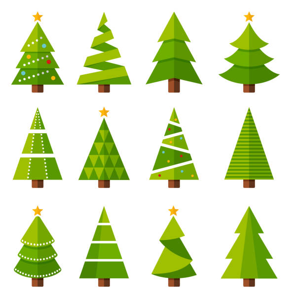 Christmas trees Christmas tree icon set - vector illustration christmas christmas decoration christmas tree tree stock illustrations