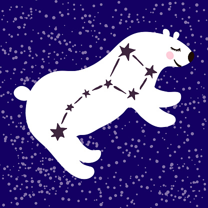 Great bear( ursa major) constellation sign. Good for decorating and for children designs, fashion. sticker, print, poster, greeting and invitation card. Vector illustration.
