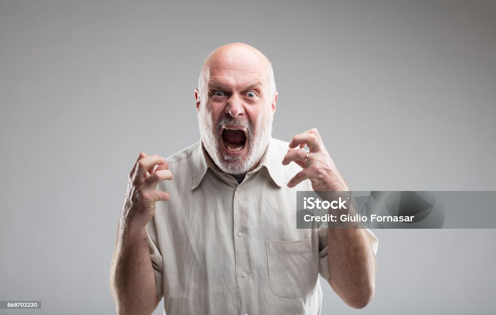 Angry Old Man Getting Crazy Or A Wolf Stock Photo - Download Image Now -  Anger, Displeased, Men - iStock