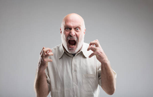 angry old man getting crazy or a wolf - furious imagens e fotografias de stock