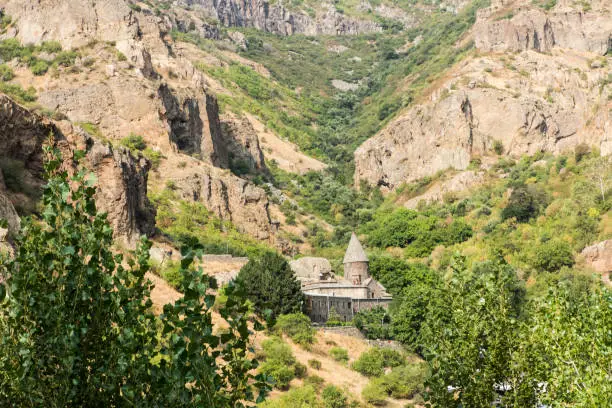 Photo of The Christian temple Geghard in the mountains of Armenia