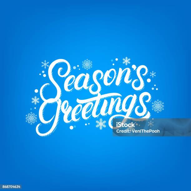 Seasons Greetings Hand Written Lettering Design Modern Brush Calligarphy For Christmas Card Stock Illustration - Download Image Now