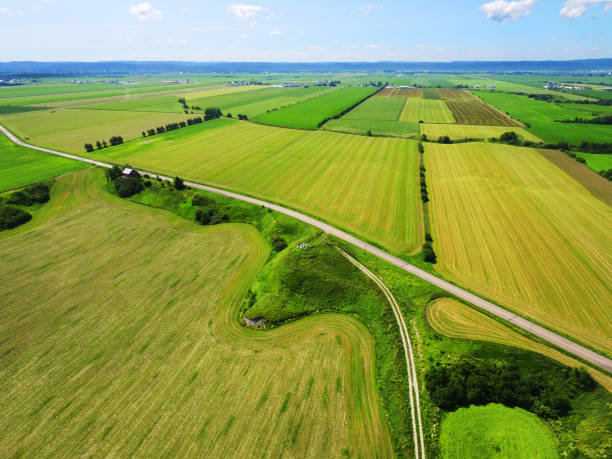Aerial view of countryside colorful fields