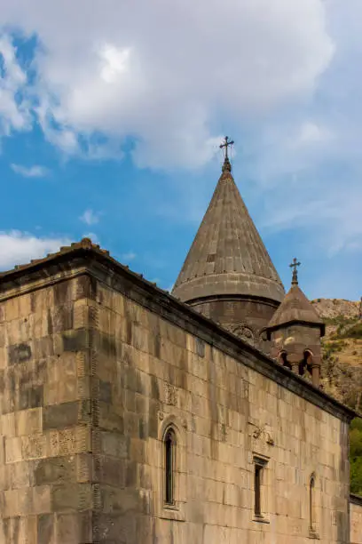 Photo of The Christian temple Geghard in the mountains of Armenia