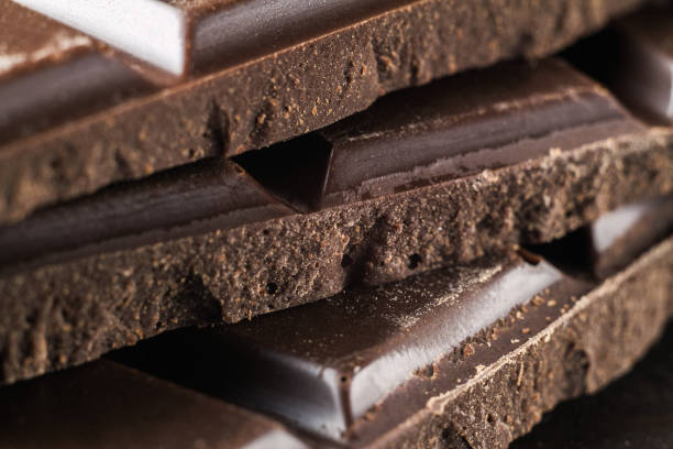 istock Bitter dark chocolate pieces on the heap, selective focus, macro image 868716506
