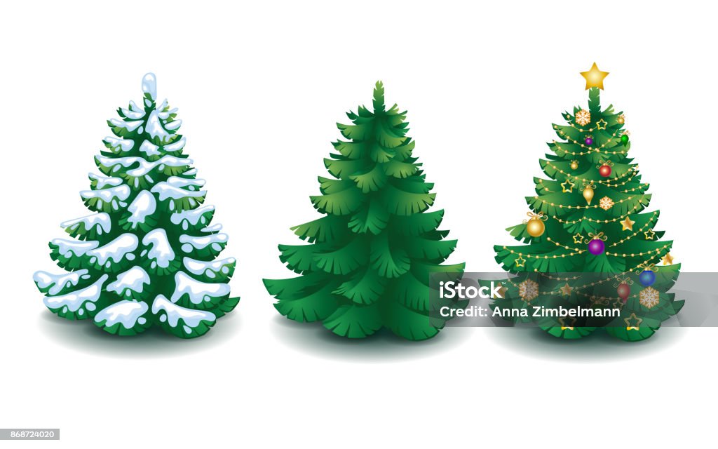 collezione vettoriale di alberi di Natale cartone animato - arte vettoriale royalty-free di Albero di natale