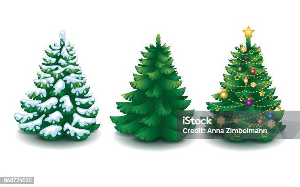 Vector Collection Of Cartoon Christmas Trees Stock Illustration - Download Image Now - Christmas Tree, Vector, Cartoon