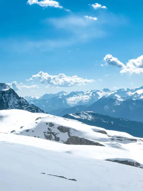 Photo of Vertical landscape of high alpine peaks