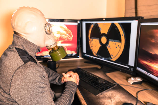 istock Civilian wearing nuclear gas mask during nuclear fallout 868727888