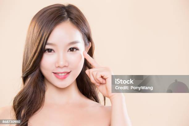 Woman Pointing Her Eye Stock Photo - Download Image Now - Asia, Women, Eye