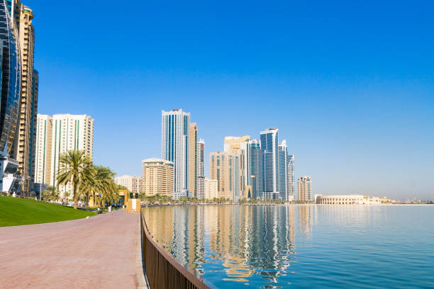 Residential buildings at Al Khalid Lake in downtown Sharjah