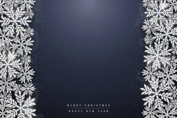 Vector illustration of Christmas silver glittering snowflakes background