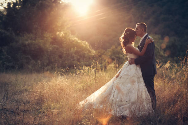 Wedding couple in nature Wedding couple in nature newlywed photos stock pictures, royalty-free photos & images