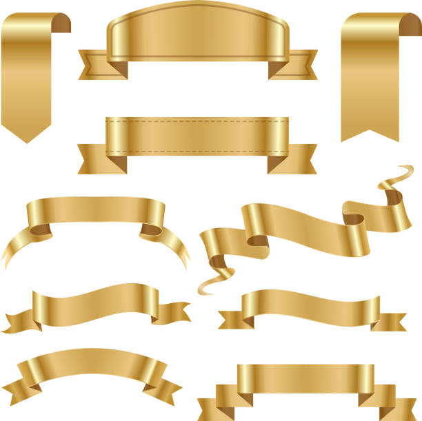 istock Golden ribbon tape banner flag bow classic glossy scroll vector illustration 868743902
