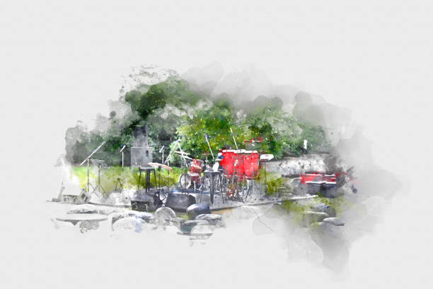 istock Abstract drum in the foreground. Close up, Watercolor paint 868751692
