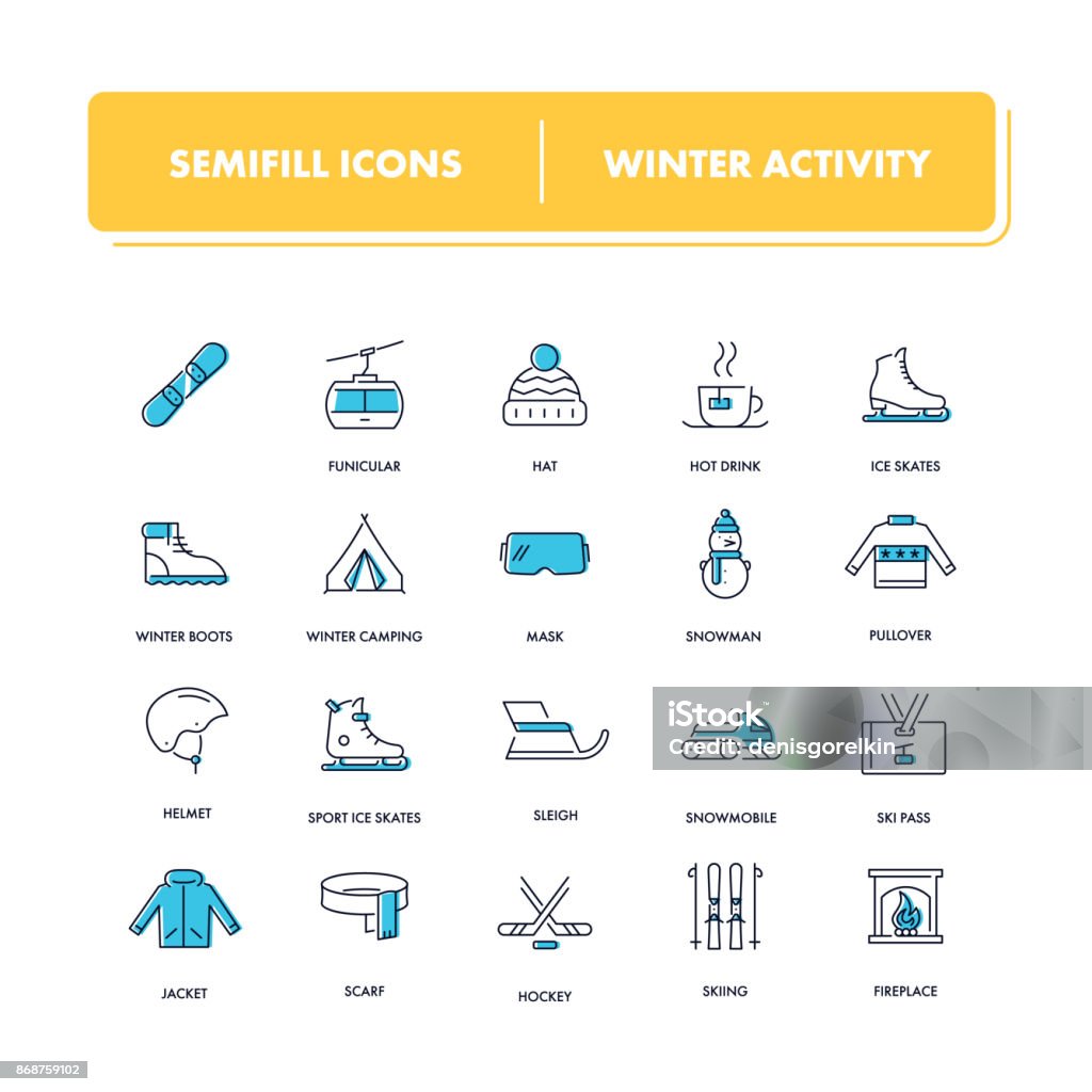 Line icons set. Winter Activity Line icons set. Winter Activity pack. Vector illustration for sport and active life Blue stock vector