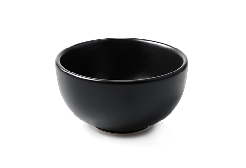 Close-up of a black bowl, Empty black bowl isolated on white background