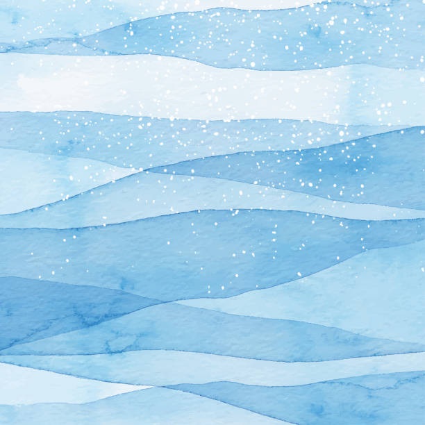 Winter Watercolor Blue Background With Snow Vector background of watercolor painting. winter designs stock illustrations