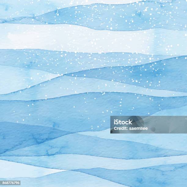 Winter Watercolor Blue Background With Snow Stock Illustration - Download Image Now - Watercolor Painting, Watercolor Paints, Winter