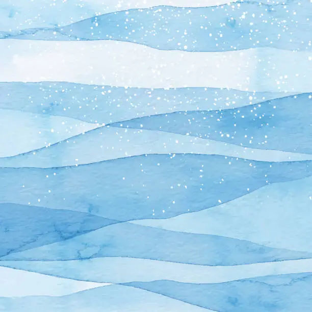 Vector illustration of Winter Watercolor Blue Background With Snow