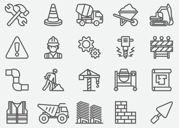 Under Construction Line Icons Under Construction Line Icons brick illustrations stock illustrations