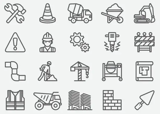 Vector illustration of Under Construction Line Icons