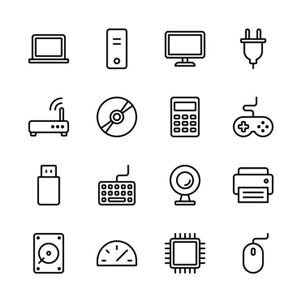 illustrations, cliparts, dessins animés et icônes de icônes d’ordinateur - ligne - hard drive symbol ideas concepts