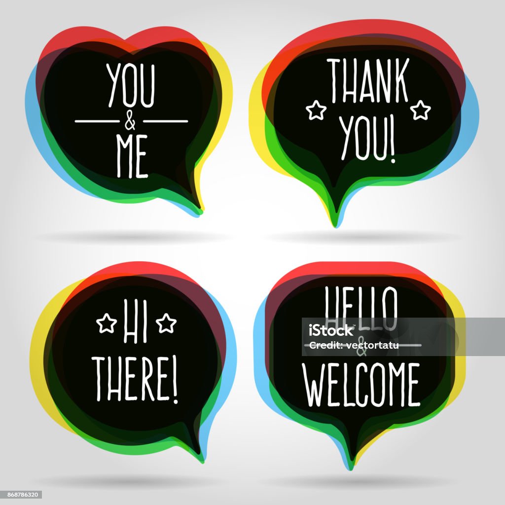 Speech bubbles welcome signs Speech bubbles isolated on white background. Vector modern talk or dialog bubble icons like welcome sign for business design Art stock vector