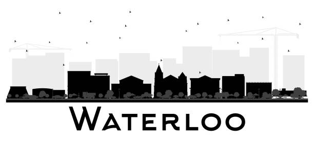 illustrations, cliparts, dessins animés et icônes de silhouette de waterloo, iowa city skyline noir et blanc. - waterloo region