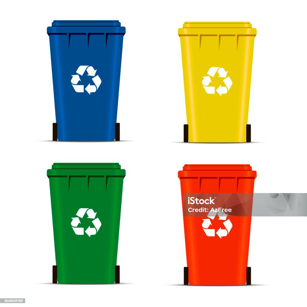 Realistic Set Recycle Bins for Trash and Garbage Isolated on White Background. Waste management concept. illustration in flat design Raster version Garbage Bin stock vector