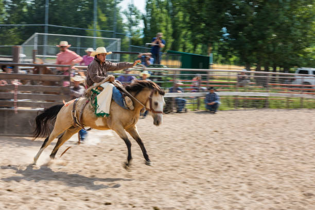 istock Cowboy Riding a Bucking Bronco at a Rodeo 868812344