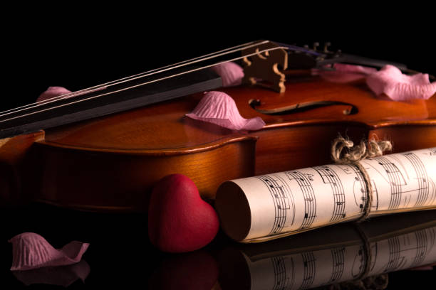 istock Violin, music notes and rose petals isolated on black 868816192