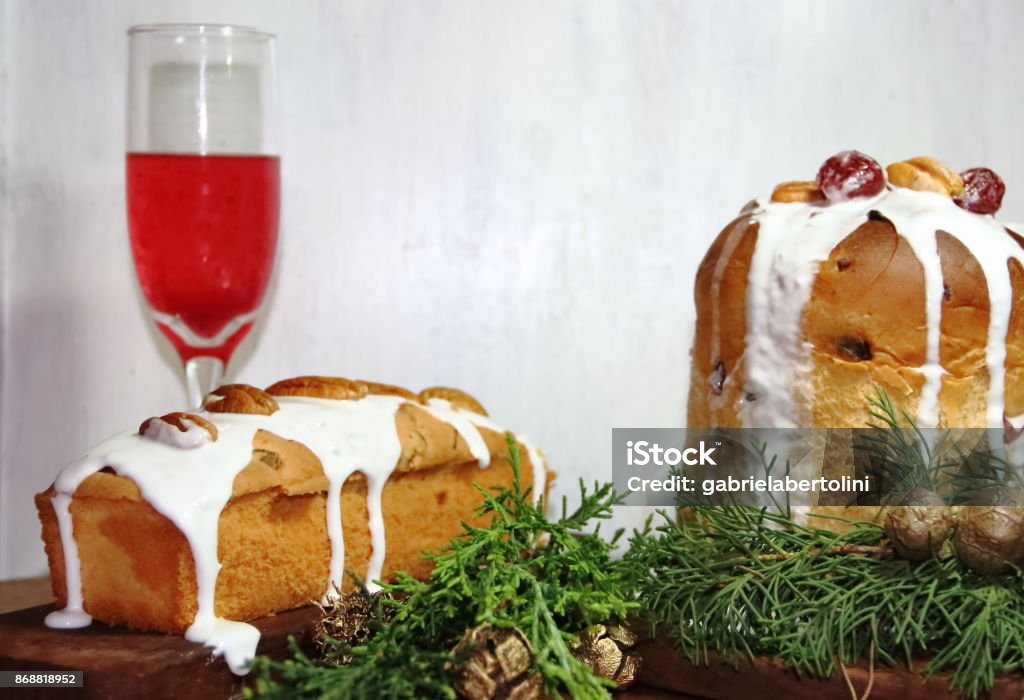 sweet bread Christmas pudding cin dried and glazed fruits and sparkling beverages Argentina Stock Photo