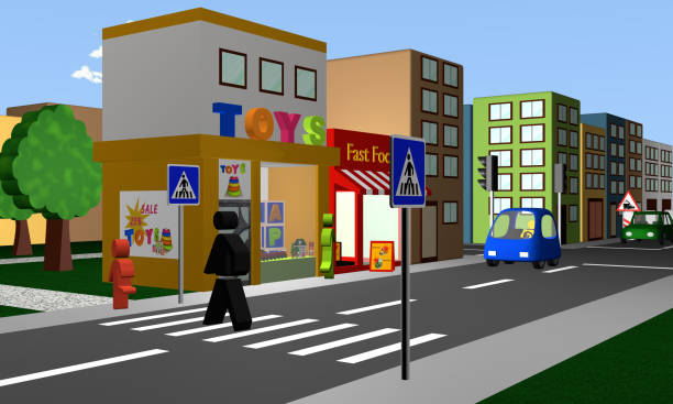 istock busy street with a pedestrian crossing and shops. 868837528