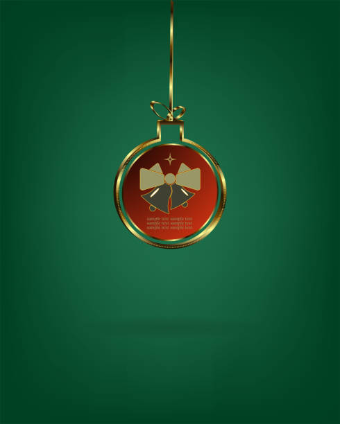 Christmas ball with bells Christmas ball with a gold border with a bow and bells bell sleeve stock illustrations