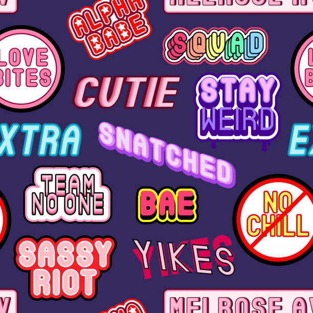 istock Seamless pattern with rainbow patches, stickers, badges, pins with words: 