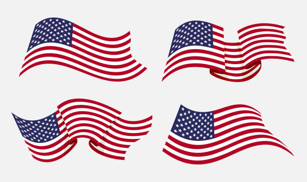 плавающий плоский американский флаг - government flag american culture technology stock illustrations
