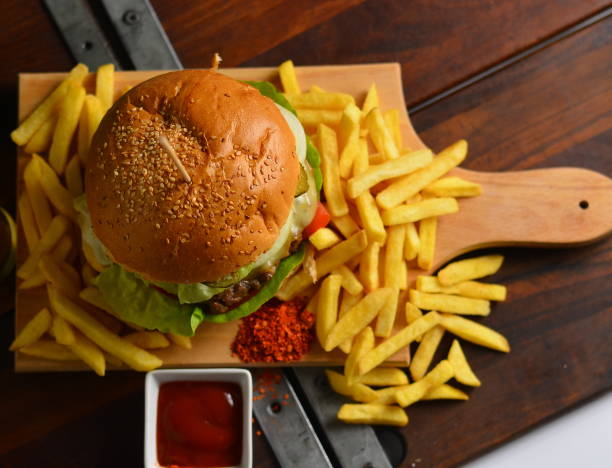 istock Delicious Fresh Hamburger with Fries and Ketchup 868853840