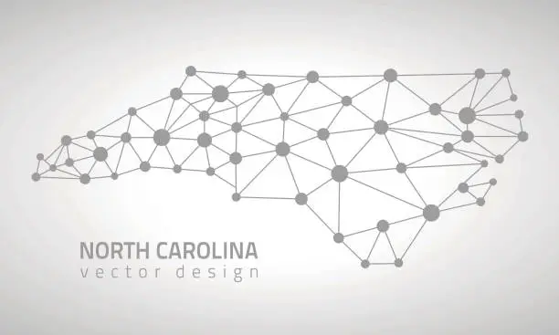 Vector illustration of North Carolina grey vector dot outline triangle map