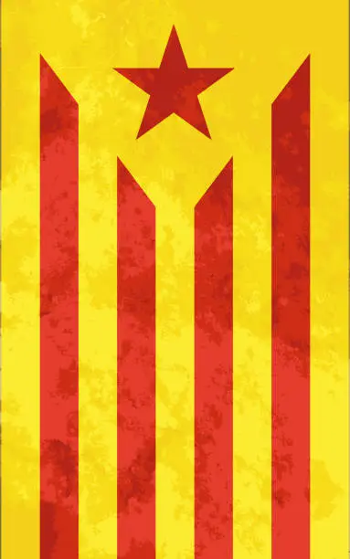 Vector illustration of Estelada roja, bright catalonia flag with grunge texture