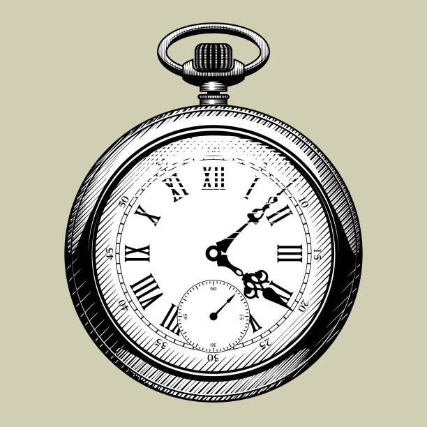 illustrazioni stock, clip art, cartoni animati e icone di tendenza di vecchia faccia dell'orologio. orologio da tasca retrò - pocket watch watch clock pocket