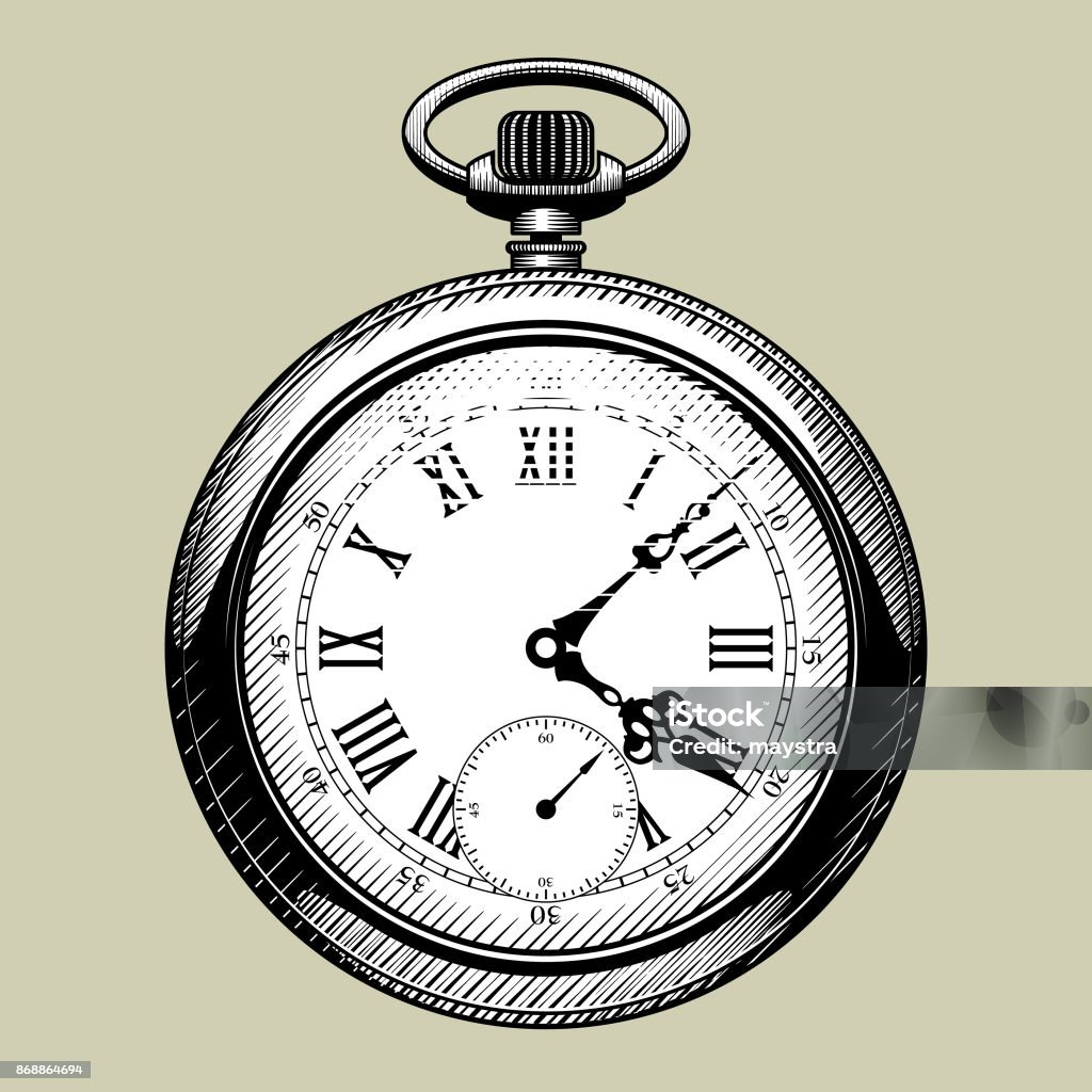 Old clock face. Retro pocket watch Old clock face. Retro pocket watch. Vintage engraving stylized drawing. Vector Illustration Pocket Watch stock vector