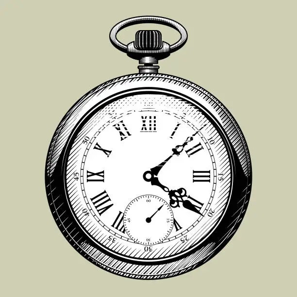 Vector illustration of Old clock face. Retro pocket watch