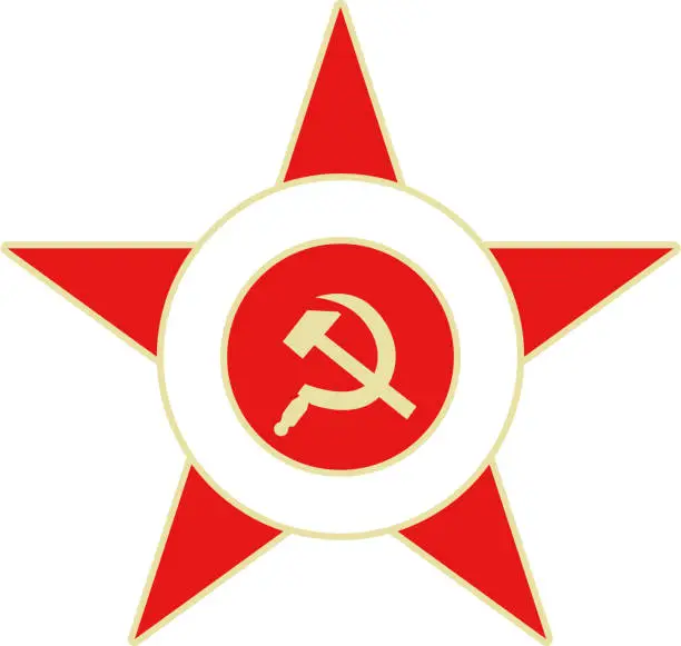 Vector illustration of Communist red star with hammer and sickle on white background