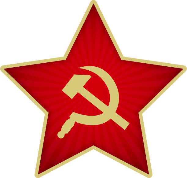 ilustraciones, imágenes clip art, dibujos animados e iconos de stock de estrella roja del ejército soviético con la hoz y el martillo - environment responsibility gear resource