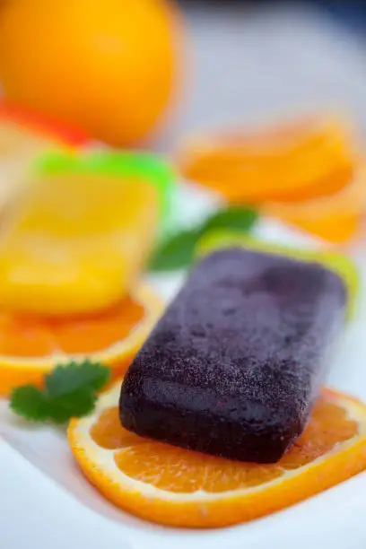 Orange and blueberry popsicles - healthy dessert, no sugar nor other sweeteners added.