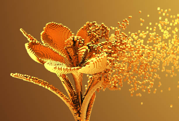 istock Gold Digital Flower Disintegrates To 3D Pixels 868871298